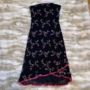 Vintage Floral Strapless midi Dress